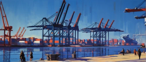 harbor cranes,container cranes,port cranes,container port,container terminal,cranes,seaport,docks,ship yard,cargo port,harbor crane,harbor,port of hamburg,inland port,shipping crane,crane houses,the large crane,containers,osaka port,port,Conceptual Art,Sci-Fi,Sci-Fi 23