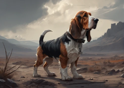 basset hound,bloodhound,bavarian mountain hound,american foxhound,hound,bassett,bruno jura hound,scent hound,beagle,dog illustration,english foxhound,artois hound,basset bleu de gascogne,coonhound,entlebucher mountain dog,english coonhound,hanover hound,smaland hound,companion dog,posavac hound,Conceptual Art,Fantasy,Fantasy 01
