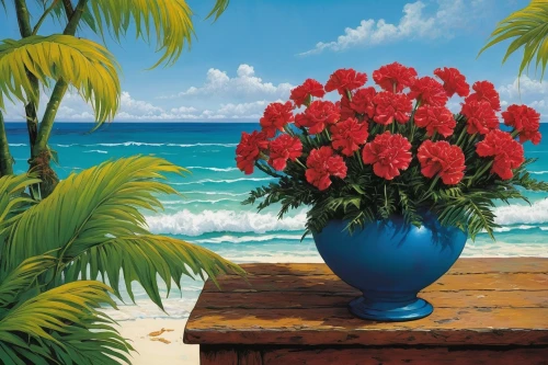 tropical flowers,tropical bloom,sea carnations,flowers png,palm lilies,potted palm,tropical sea,flower pot,splendor of flowers,flower vase,flower painting,coral bush,tropical floral background,beach landscape,potted plant,red carnations,flowerpot,bougainvillea,bougainvilleas,potted plants,Conceptual Art,Daily,Daily 09
