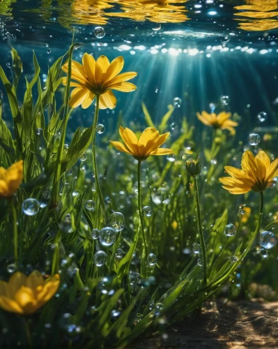 flower water,water flower,underwater background,underwater oasis,pond flower,underwater landscape,sea of flowers,under the water,submerged,under water,yellow daisies,daisies,australian daisies,water plants,sun daisies,underwater,reflection in water,colorful water,aquatic plant,lily water,Photography,Artistic Photography,Artistic Photography 01