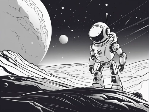 spacesuit,space suit,astronaut,space-suit,astronautics,earth rise,spaceman,space walk,spacewalk,sci fiction illustration,spacewalks,robot in space,astronaut suit,mission to mars,lost in space,space art,lunar surface,lunar landscape,space voyage,spacefill,Illustration,Black and White,Black and White 04