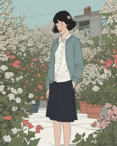 girl in flowers,mari makinami,eglantine,girl picking flowers,marguerite,blooming,peonies,picking flowers,garden cosmos,spring garden,blooming field,holding flowers,forget-me-not,girl in the garden,may flowers,falling flowers,bloom,scattered flowers,shirakami-sanchi,takato cherry blossoms,Illustration,Vector,Vector 10