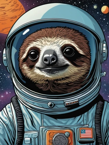 sloth,slothbear,rocket raccoon,spacefill,cosmonautics day,cosmonaut,space tourism,pygmy sloth,space voyage,astronaut,astronautics,sci fiction illustration,space art,twitch icon,buzz aldrin,space travel,spacewalks,space,three-toed sloth,spacesuit,Illustration,American Style,American Style 15