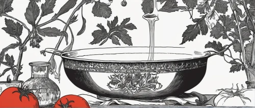 cooking pot,colander,chamber pot,samovar,punch bowl,tureen,kate greenaway,book illustration,coffee tea illustration,singingbowls,cooking book cover,singing bowl,androsace rattling pot,cauldron,saucepan,in the bowl,mixing bowl,consommé cup,cookware and bakeware,still-life,Illustration,Black and White,Black and White 24