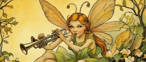 vintage fairies,faery,cupido (butterfly),faerie,flautist,garden fairy,flower fairy,child fairy,fairy,little girl fairy,the flute,harp with flowers,woman playing violin,vintage illustration,flute,trumpet creepers,fairies,kate greenaway,violin player,violin woman,Illustration,Retro,Retro 06