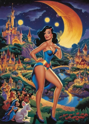 fantasia,jasmine,fantasy woman,mulan,aladin,aladdin,aladha,disney,tiana,euro disney,cd cover,wonderwoman,fantasy world,the disneyland resort,cinderella,rockabella,walt disney world,super moon,wonder woman city,pocahontas,Illustration,American Style,American Style 05