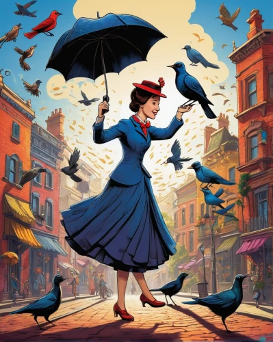 mary poppins,brolly,city pigeons,city pigeon,blackbird,the pied piper of hamelin,blackbirds,street pigeons,pigeon flight,umbrellas,a flock of pigeons,cover,flock of birds,cd cover,the birds,songbirds,doves and pigeons,murder of crows,crows,pigeons,Conceptual Art,Daily,Daily 02