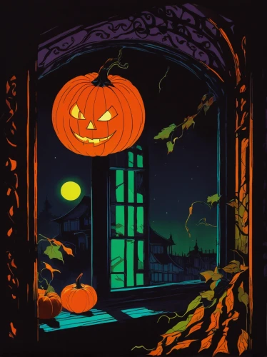 halloween illustration,halloween poster,halloween scene,halloween background,halloween wallpaper,halloween vector character,halloween and horror,halloween frame,retro halloween,halloween border,halloween line art,halloween travel trailer,pumpkin lantern,halloween night,neon pumpkin lantern,jack-o'-lanterns,halloween paper,halloweenkuerbis,jack-o-lanterns,jack o'lantern,Illustration,Japanese style,Japanese Style 21
