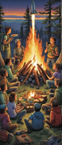 campfire,campfires,camp fire,fire bowl,firepit,camping,bonfire,log fire,campsite,marshmallow art,camping equipment,campground,campers,wood fire,fireside,fire pit,outdoor cooking,bannock,boy scouts of america,marshmallows,Illustration,Children,Children 03