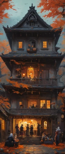 chinese temple,tsukemono,ancient house,chinese architecture,asian architecture,kyoto,stone palace,kiyomizu,pagoda,japanese architecture,ginkaku-ji,mandarin house,stone pagoda,oriental painting,world digital painting,buddhist temple,traditional house,hanging temple,witch's house,ryokan,Conceptual Art,Oil color,Oil Color 06