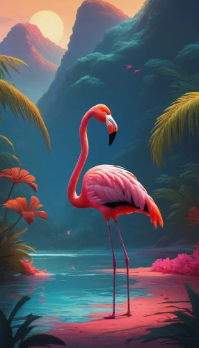 flamingo,flamingos,pink flamingo,flamingo couple,greater flamingo,flamingoes,two flamingo,cuba flamingos,pink flamingos,flamingo with shadow,flamingo pattern,lawn flamingo,tropical bird,bird kingdom,tropical birds,bird island,pink dawn,3d background,pink beach,world digital painting,Conceptual Art,Sci-Fi,Sci-Fi 12