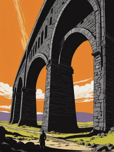 ribblehead viaduct,travel poster,viaduct,sweeping viaduct,northumberland,devil's bridge,whernside,chmarossky viaduct,yorkshire dales,yorkshire,stone arch,scotland,north yorkshire,scottish folly,exmoor,arches,arches raven,raven at arches,pont du gard,wensleydale,Illustration,Black and White,Black and White 10