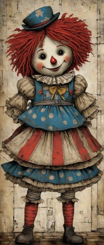 raggedy ann,horror clown,creepy clown,scary clown,rag doll,rodeo clown,clown,wooden doll,killer doll,it,cloth doll,voo doo doll,marionette,painter doll,a voodoo doll,pierrot,the voodoo doll,jigsaw,voodoo doll,uncle sam,Art,Artistic Painting,Artistic Painting 49