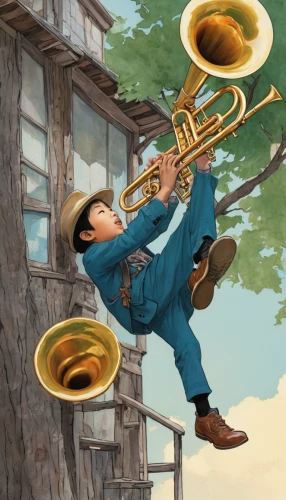 trumpet climber,drawing trumpet,climbing trumpet,euphonium,trumpeter,american climbing trumpet,trumpet player,flugelhorn,saxhorn,tuba,saxophone playing man,trumpet,sousaphone,trumpet-trumpet,trumpet gold,trombone player,trombonist,brass instrument,man with saxophone,local trumpet,Illustration,Paper based,Paper Based 07