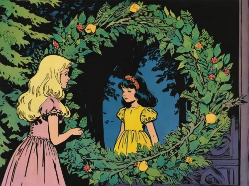 holly wreath,girl in a wreath,wreath,christmas wreath,wreaths,background ivy,the girl next to the tree,fairy door,mistletoe,door wreath,american holly,fairy tales,vintage christmas,christmas carol,vintage fairies,hanging elves,holly bush,christmas scene,golden wreath,flower of christmas,Illustration,Black and White,Black and White 10