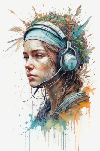 headset,music player,headphone,casque,headphones,headset profile,wireless headset,audio player,headsets,echo,sci fiction illustration,operator,audiophile,listening to music,girl with speech bubble,head woman,telephone operator,pilot,head phones,game illustration,Illustration,Paper based,Paper Based 13