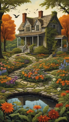 home landscape,country cottage,cottage,summer cottage,cottage garden,fall landscape,country house,autumn landscape,autumn idyll,country estate,farm house,robert duncanson,house in the forest,little house,farmhouse,woman house,witch's house,farm landscape,cottages,carol colman,Conceptual Art,Daily,Daily 33