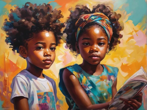 afro american girls,oil painting on canvas,children studying,beautiful african american women,kids illustration,art painting,african art,afro-american,oil painting,children drawing,little girls,african american kids,children girls,afroamerican,child portrait,readers,afro american,little girl reading,african culture,oil on canvas,Illustration,Paper based,Paper Based 04