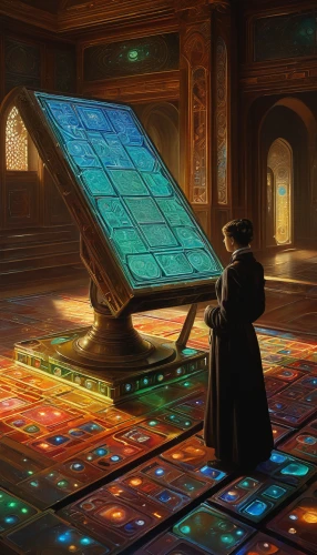 playmat,metatron's cube,magic cube,game illustration,powerglass,the tablet,sci fiction illustration,fortune teller,solar cell,magic book,solar modules,tablet,solar cell base,card table,board game,transistor checking,gnome and roulette table,fortune telling,solar panel,chess cube,Art,Classical Oil Painting,Classical Oil Painting 42