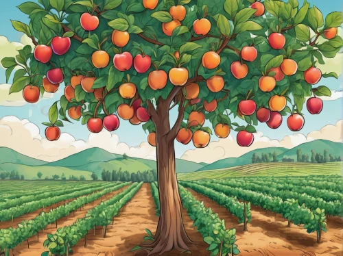 fruit tree,fruit trees,persimmon tree,tangerine tree,peach tree,fruit fields,orange tree,apple trees,apple tree,orchards,apple mountain,chile de árbol,vineyard peach,strawberry tree,nectarines,apricot,orchard,colored pencil background,apple plantation,apricots,Illustration,Japanese style,Japanese Style 07