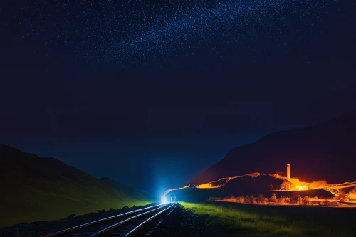 light trail,light trails,night highway,highway lights,rail traffic,rail road,railway tracks,railway track,long exposure light,eastern iceland,long exposure,railroad track,train route,railroad line,northen light,nightscape,railway,railway line,railway lines,railway rails,Illustration,Abstract Fantasy,Abstract Fantasy 20