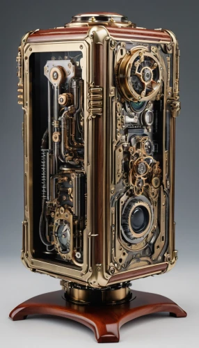 twin lens reflex,music box,vintage box camera,lyre box,scientific instrument,treasure chest,bandoneon,steampunk,clockmaker,theodolite,mechanical puzzle,barebone computer,beautiful speaker,astronomical clock,computer case,box camera,digital safe,twin-lens reflex,musical box,chronometer,Conceptual Art,Sci-Fi,Sci-Fi 03