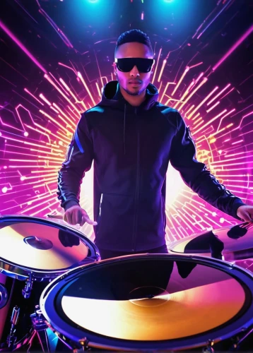 remo ux drum head,dj,tom-tom drum,electronic drum,drumming,ride cymbal,drummer,drum brighter,snare,hand drums,cyber glasses,surdo,music background,drums,jazz drum,electronic music,colorful foil background,electro,spotify icon,percussions,Conceptual Art,Sci-Fi,Sci-Fi 10
