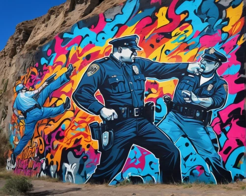 police officers,criminal police,cops,police force,albuquerque,police,graffiti art,law enforcement,police officer,mural,police work,policeman,police uniforms,graffiti,officer,painted block wall,tucson,officers,policia,police cars,Conceptual Art,Graffiti Art,Graffiti Art 07