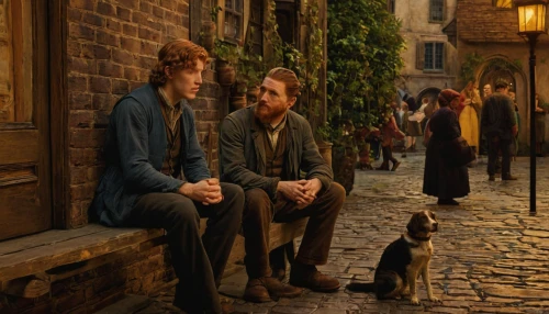 hobbit,athos,flightless bird,beamish,fawkes,villagers,romantic scene,medieval street,clove garden,cobblestones,jrr tolkien,hushpuppy,fable,strays,thorin,conversation,sherlock holmes,the cobbled streets,romantic meeting,the stake,Art,Classical Oil Painting,Classical Oil Painting 03