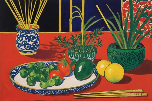 ikebana,still life with onions,still life of spring,spring onions,still-life,summer still-life,green papaya salad,spring onion,scallion,brass chopsticks vegetables,dongfang meiren,still life,oriental painting,lemongrass,nabemono,vegetables landscape,chinaware,daikon,food table,tableware,Art,Artistic Painting,Artistic Painting 40