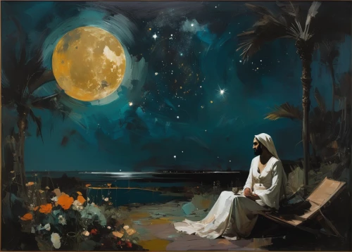 the night of kupala,moonlit night,night scene,moonlight,moonlit,rem in arabian nights,herfstanemoon,beach moonflower,moonbeam,moonflower,moon night,the moon and the stars,oil painting,queen of the night,astronomer,moon phase,nocturnes,blue moon,sea night,honeymoon,Conceptual Art,Oil color,Oil Color 01