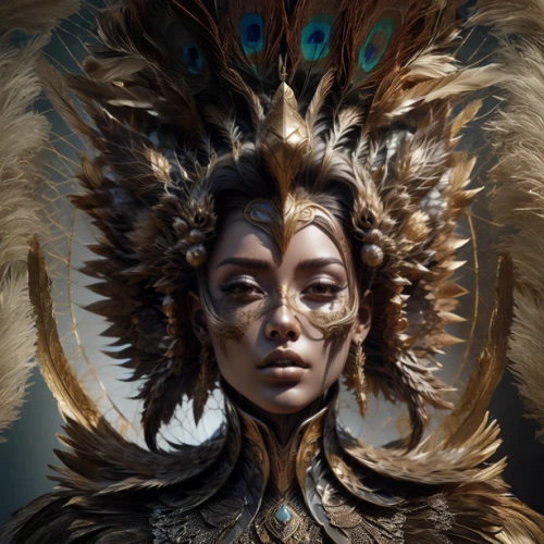 feather headdress,harpy,headdress,garuda,fantasy portrait,shaman,warrior woman,artemisia,feather jewelry,shamanic,feathers,archangel,crow queen,masquerade,female warrior,hawk feather,beak feathers,queen cage,shamanism,faery