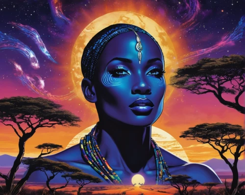 african woman,africa,sacred art,east africa,mother earth,kenya,nile,connectedness,zodiac sign libra,tanzania,african,african art,african american woman,aura,celestial,rwanda,star mother,botswana,african culture,priestess,Illustration,Realistic Fantasy,Realistic Fantasy 20