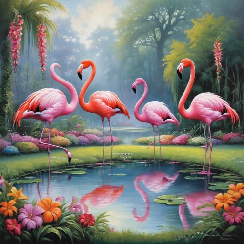cuba flamingos,flamingos,pink flamingos,flamingoes,flamingo couple,pink flamingo,flamingo,tropical birds,two flamingo,flamingo pattern,greater flamingo,tropical animals,bird kingdom,key birds,group of birds,bird painting,colorful birds,swans,oil painting on canvas,migratory birds,Conceptual Art,Fantasy,Fantasy 29