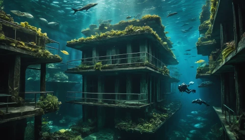 underwater playground,ocean underwater,underwater landscape,underwater oasis,sunken church,underwater world,underwater background,aquarium,underwater,ocean floor,house of the sea,under water,submerged,under the water,undersea,sea life underwater,underground lake,sunken ship,floating huts,under the sea,Photography,Artistic Photography,Artistic Photography 01