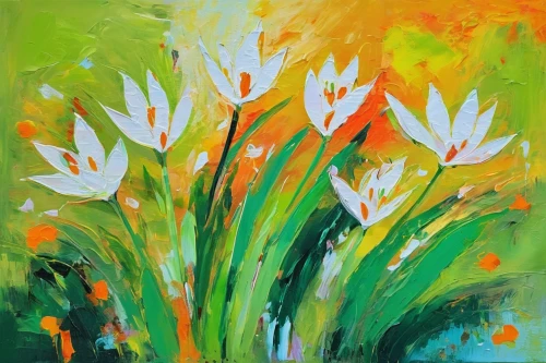 easter lilies,madonna lily,lilies of the valley,palm lilies,flower painting,orange tulips,lilies,lillies,wild tulips,strelitzia orchids,orange lily,day lily,torch lilies,grass lily,strelitzia,daylilies,orange blossom,lilly of the valley,pond flower,tropical bloom,Conceptual Art,Oil color,Oil Color 20