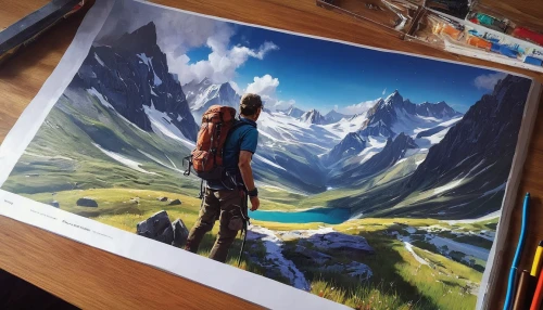 mountain scene,painting technique,playmat,cg artwork,giant mountains,world digital painting,mountains,bernese alps,painting work,high alps,fresh painting,autumn mountains,mountain world,painting easter egg,fjord,eiger,watercolor background,art painting,photo painting,eggishorn,Conceptual Art,Fantasy,Fantasy 03