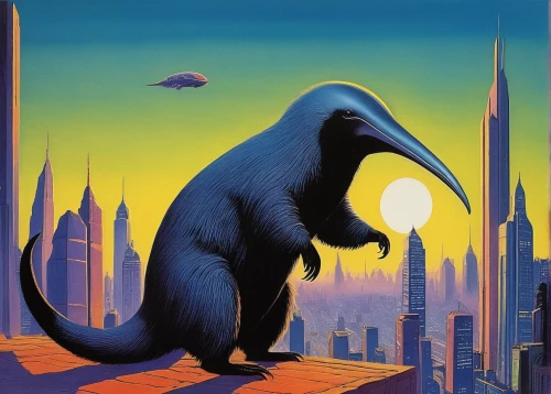 anteater,giant anteater,king kong,sci fiction illustration,new world porcupine,alien planet,pachyderm,mammals,terrestrial animal,opossum,monkey island,color rat,skyline,kong,anthropomorphized animals,skycraper,planet eart,marsupial,asteroid,mammalian,Conceptual Art,Sci-Fi,Sci-Fi 18