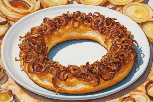 kanelbullar,jalebi,citrus bundt cake,sticky bun,donut illustration,danish nut cake,danish pastry,dulce de leche,tarte tatin,couronne-brie,onion ring,donut drawing,pretzels,cinnamon roll,cruller,caramel,squid rings,glaze,caramelized,zwiebelkuchen,Art,Classical Oil Painting,Classical Oil Painting 43