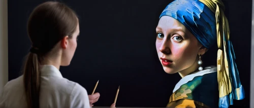 girl with a pearl earring,meticulous painting,painting technique,glass painting,photo painting,art painting,the annunciation,mystical portrait of a girl,oil painting on canvas,oil painting,girl with cloth,italian painter,painter,painter doll,image manipulation,painting work,girl in cloth,woman thinking,the mirror,fabric painting,Photography,Documentary Photography,Documentary Photography 37