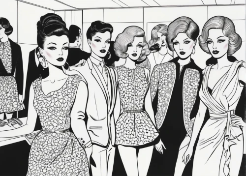 fashion illustration,businesswomen,business women,sewing pattern girls,fashion dolls,twenties women,vintage fashion,women's clothing,dress shop,dressmaker,women's closet,fashion designer,fashion show,fashion models,mannequins,50's style,fashion design,costume design,retro women,retro 1950's clip art,Illustration,Black and White,Black and White 18