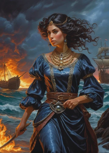 the sea maid,scarlet sail,seafaring,fantasy picture,full-rigged ship,heroic fantasy,sea fantasy,tour to the sirens,galleon,sailer,sea sailing ship,fantasy art,the wind from the sea,caravel,black pearl,seafarer,rosa ' amber cover,girl on the boat,east indiaman,celtic queen,Illustration,Retro,Retro 14