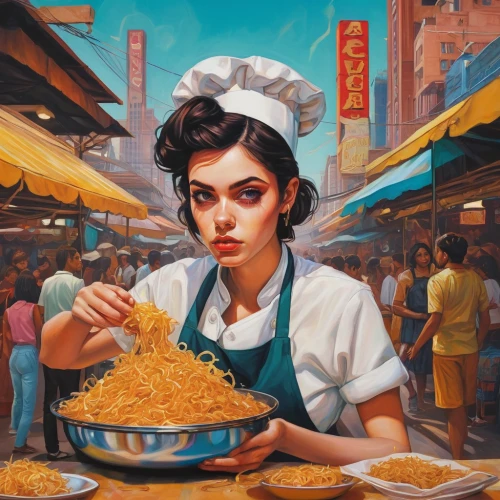 hong kong cuisine,waitress,noodle image,girl with bread-and-butter,laksa,woman holding pie,chinese cuisine,girl in the kitchen,thai noodle,fried noodles,chinatown,indomie,noodle soup,lo mein,chinese restaurant,culinary art,cellophane noodles,girl with cereal bowl,appetite,chef,Conceptual Art,Daily,Daily 15