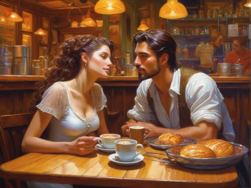 romantic portrait,the coffee shop,romantic scene,romantic dinner,coffee shop,woman at cafe,coffeehouse,young couple,courtship,paris cafe,cafe,coffee break,coffee time,parisian coffee,romantic night,vintage man and woman,drinking coffee,vintage boy and girl,woman drinking coffee,women at cafe,Illustration,Realistic Fantasy,Realistic Fantasy 03