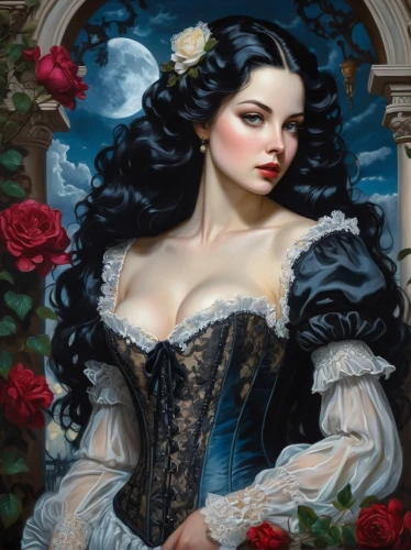 gothic portrait,fantasy portrait,victorian lady,romantic portrait,with roses,guelder rose,scent of roses,queen of hearts,secret garden of venus,lady of the night,queen anne,rosebushes,rosa,fantasy art,rococo,wild roses,way of the roses,venetia,rosa ' amber cover,fantasy woman,Art,Classical Oil Painting,Classical Oil Painting 01