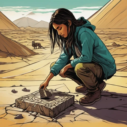 brick-making,woman at the well,stone drawing,digital nomads,female worker,archaeological dig,salt harvesting,bitcoin mining,stone oven,bedouin,portable stove,stone tool,crypto mining,excavation,mining,anasazi,camera illustration,salt farming,stone desert,girl praying,Illustration,Realistic Fantasy,Realistic Fantasy 23