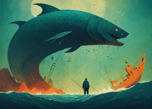 god of the sea,angler,big-game fishing,phishing,giant fish,game illustration,blue whale,sci fiction illustration,thunnus,narwhal,giant dolphin,fish-surgeon,jaws,poseidon,whale,aquaman,ocean pollution,the fish,sea monsters,little whale,Conceptual Art,Daily,Daily 20