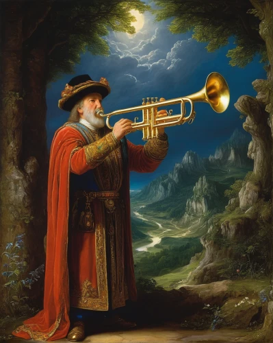 trumpet of jericho,man with saxophone,gold trumpet,trumpet folyondár,trumpet player,trumpet climber,trumpet,saxophone playing man,trumpet-trumpet,sackbut,trumpeter,saxhorn,trumpet gold,trombone player,drawing trumpet,instrument trumpet,fanfare horn,trumpet of the swan,local trumpet,the flute,Art,Classical Oil Painting,Classical Oil Painting 16