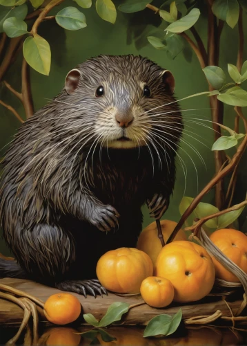 north american river otter,nutria,nutria-young,otter,giant otter,mustelidae,otters,coypu,beaver rat,dwarf mongoose,polecat,otter baby,american mink,mustelid,bush rat,muskrat,european water shrew,beaver,eurasian water vole,common opossum,Art,Classical Oil Painting,Classical Oil Painting 05