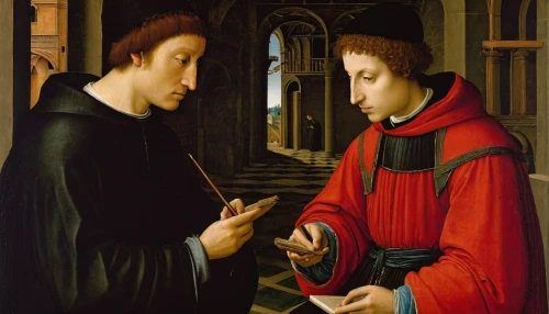 the annunciation,bellini,meticulous painting,gothic portrait,candlemas,benedictine,saint mark,andrea del verrocchio,saint ildefonso,st basile,raffaello da montelupo,dornodo,monks,painting technique,confer,conversation,art dealer,fontana,st martin's day,church painting,Art,Classical Oil Painting,Classical Oil Painting 22